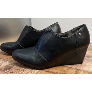 LifeStride Soft System Womens Black Leather Wedge Bootie 9.5